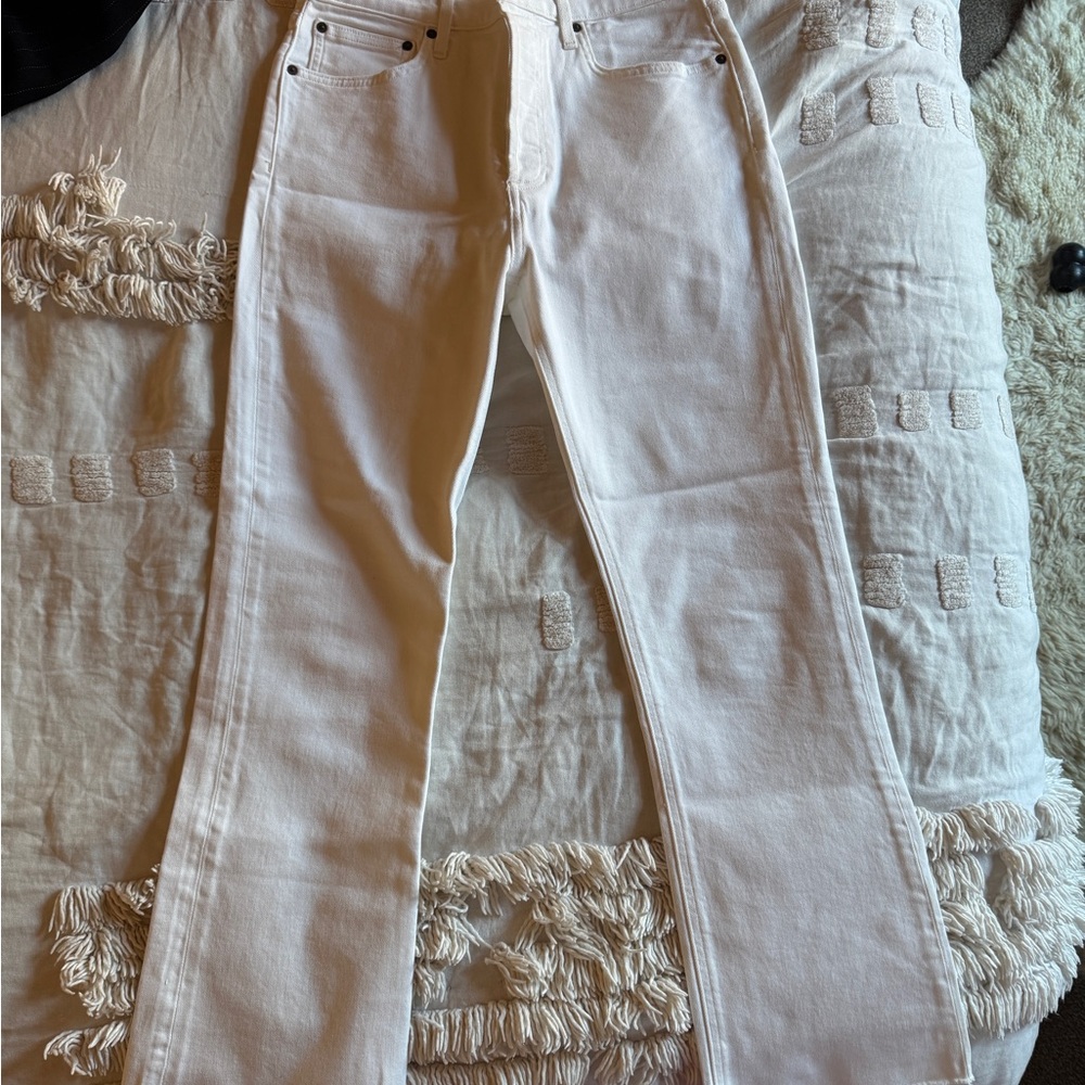 Denim Forum The Bailey High-Rise Crop Flare White Jeans